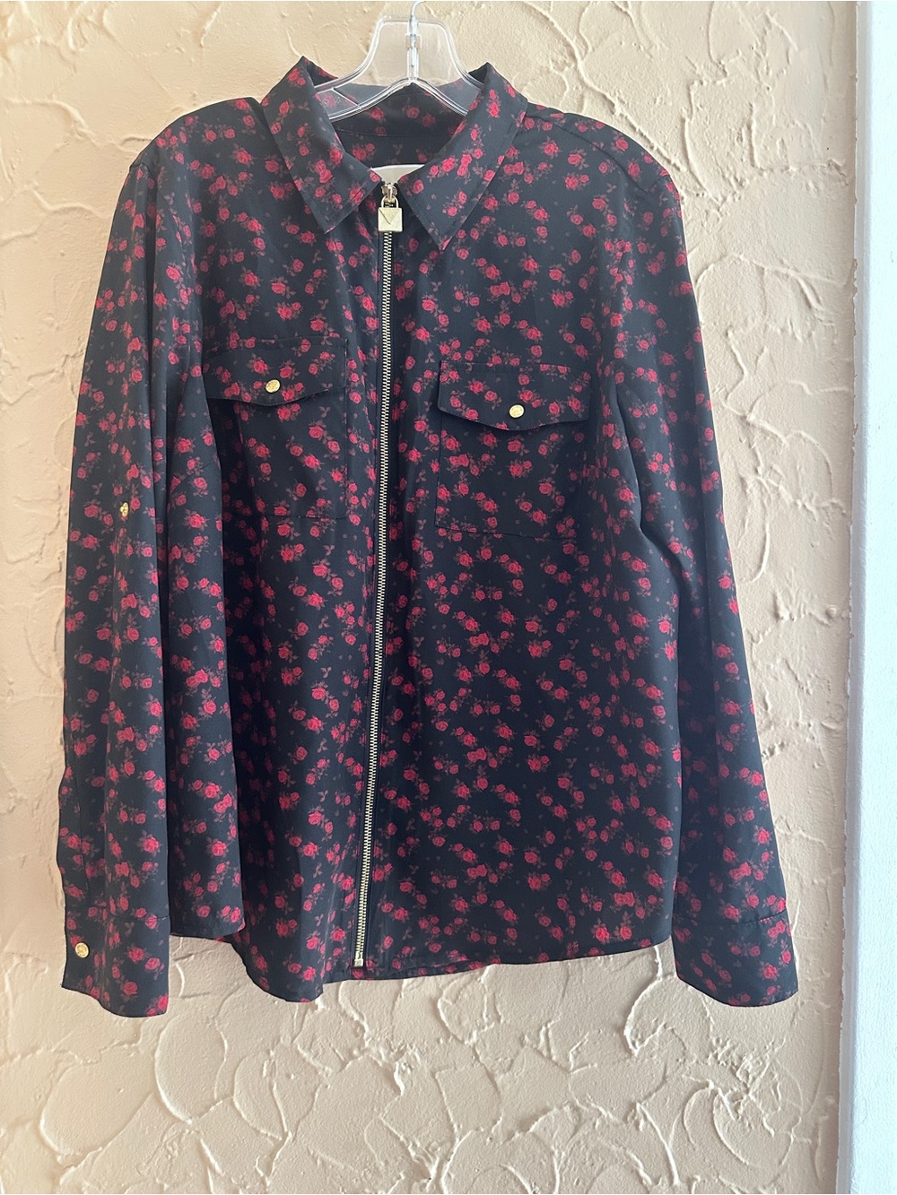 MICHAEL Michael Kors Black Blouse with Red Rose Print